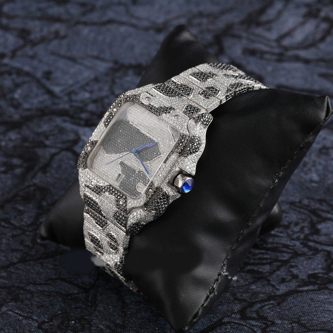 Cartier Moissanite Diamond Men Watch, Round Customized Moissanite Diamond Men Wrist Wantch, Stainless Steel Automatic Diamond Watch For Me