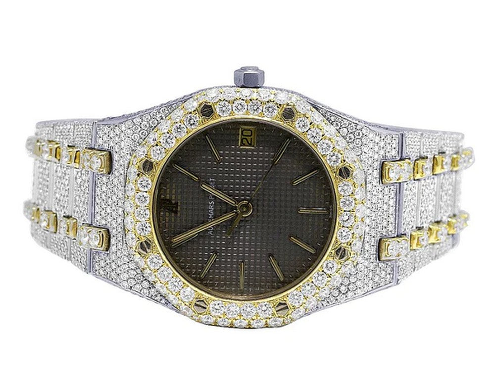 Full Iced Out VVS Diamond Men Watch, Stainless Steel 2 Tone Gold Plated 42mm Men Watch