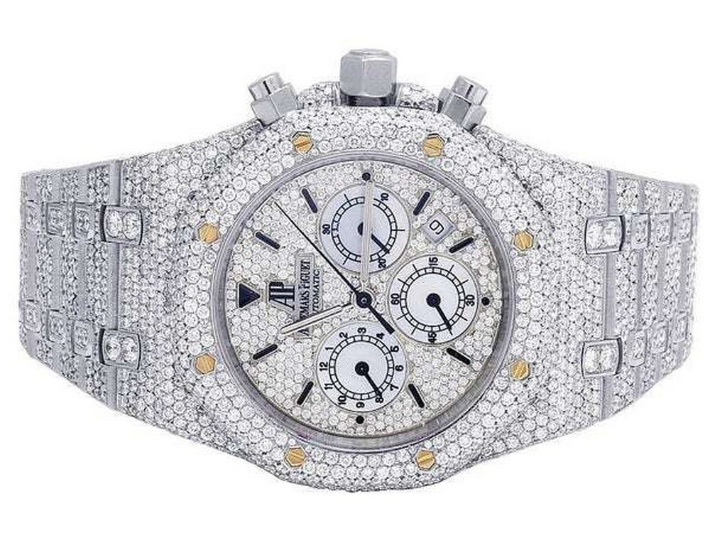 Full Iced Out VVS Diamond Men Watch, Stainless Steel White Gold Plated All Chronograph Working 42mm Men Watch