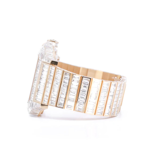 Cartier Skeleton Baguette VVS Diamond Men Watch, Stainless Steel Rose Gold Plated Men Watch