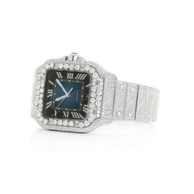 Cartier Santos VVS Diamond Men Watch, Stainless Steel White Gold Plated Men Watch