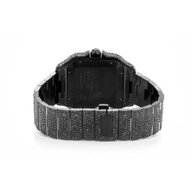 Cartier Santos Black And White VVS Diamond Men Watch, Stainless Steel Black & White Gold Plated Men Watch For Birthday Gift