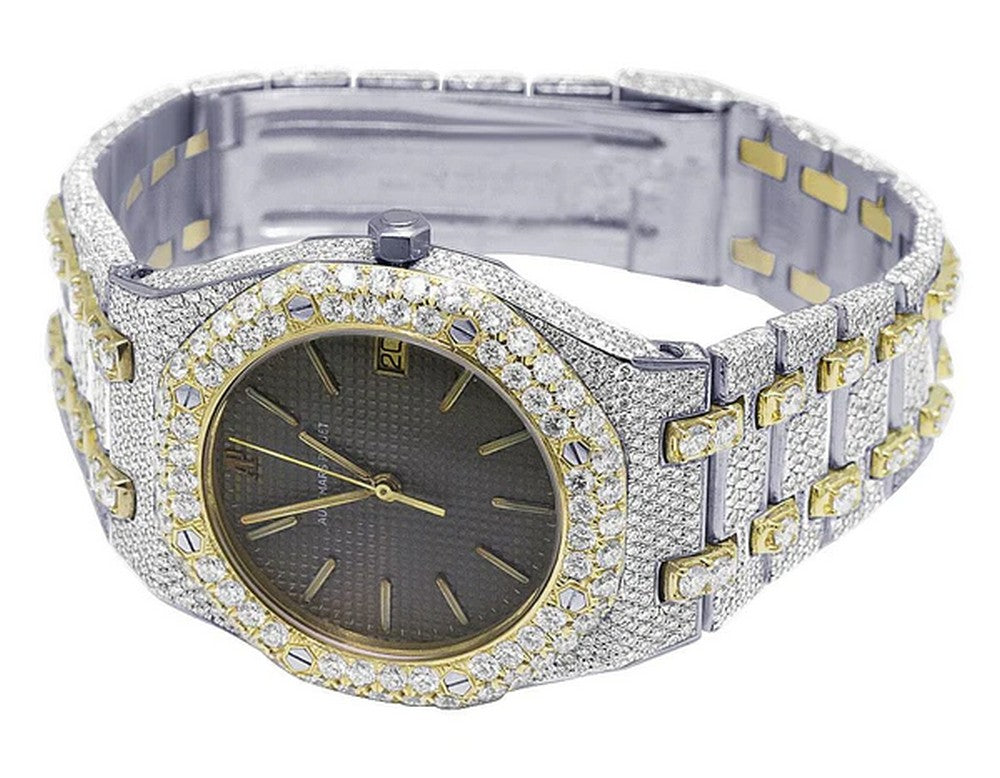 Full Iced Out VVS Diamond Men Watch, Stainless Steel 2 Tone Gold Plated 42mm Men Watch