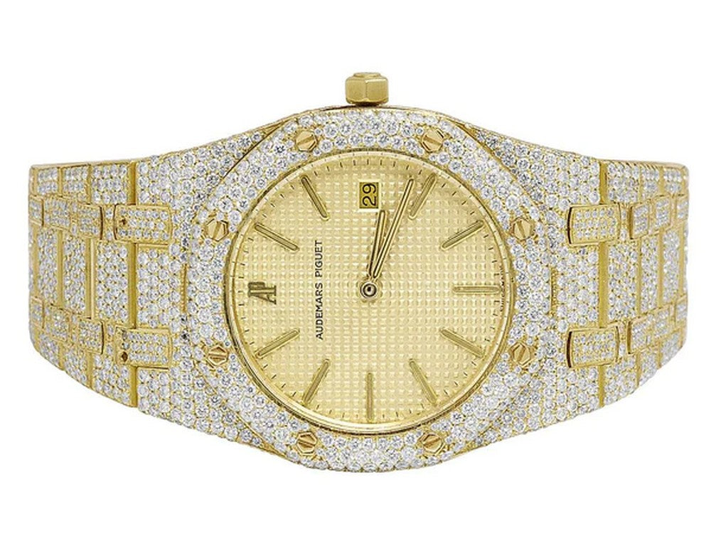 Full Iced Out VVS Diamond Men Watch, Stainless Steel Yellow Gold Plated 42mm Men Watch