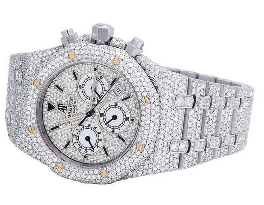 Full Iced Out VVS Diamond Men Watch, Stainless Steel White Gold Plated All Chronograph Working 42mm Men Watch