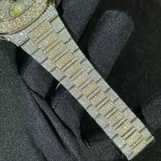 Patek Philippe Geneve Round VVS Diamond Men Automatic Watch, White Gold Plated Men Watch