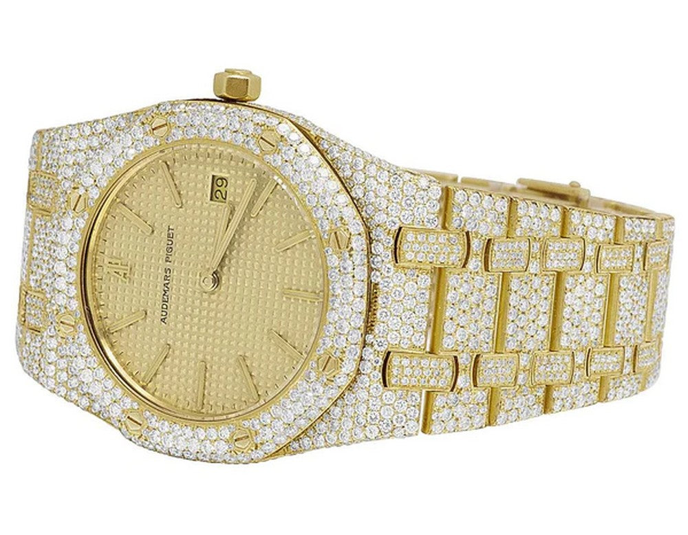 Full Iced Out VVS Diamond Men Watch, Stainless Steel Yellow Gold Plated 42mm Men Watch