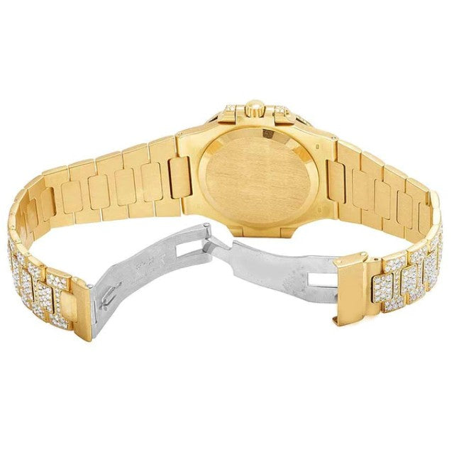 Patek Philippe Geneve Round VVS Diamond Men Automatic Watch, Yellow Gold Plated Men Watch