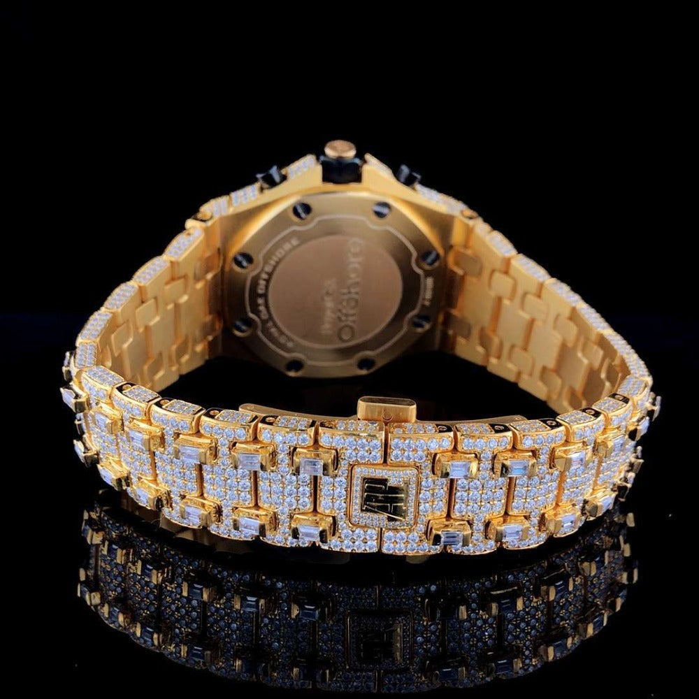 Full Iced Out VVS Diamond Men Watch, Stainless Steel All Chronograph Working Rose Gold Plated 42mm Men Watch