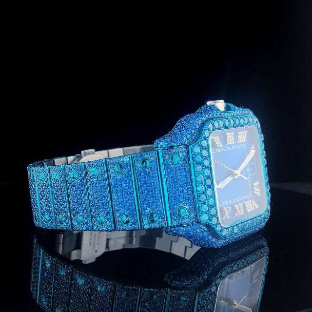 Cartier Santos Customized VVS Diamond Men Watch, Stainless Steel Plated Men Watch